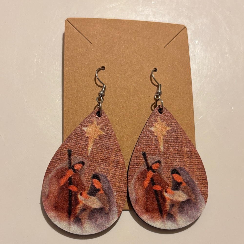 Fashion Jewelry Nativity Scene Teardrop Earrings